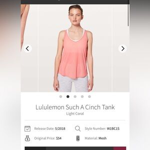 Lululemon such a cinch Coral Tank Top